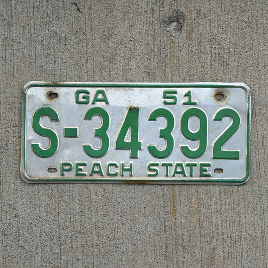 Photo of a 1951 Georgia License Plate Auto Tag Garage Decor Vintage S 34392 with original patina
