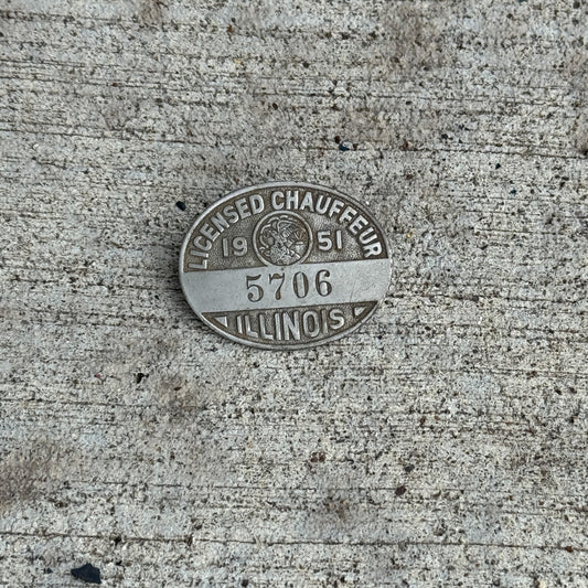 Photo of a 1951 Illinois Chauffeur Badge License Plate Auto Tag Garage Decor Vintage Pin Vintage Automobilia 5706 with original patina