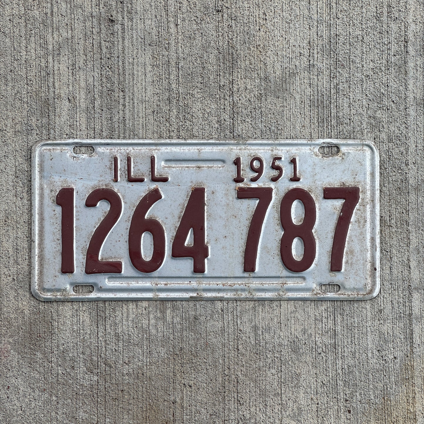 Photo of a 1951 Illinois License Plate Auto Tag 2 Vintage Garage 1 264 787 with original patina