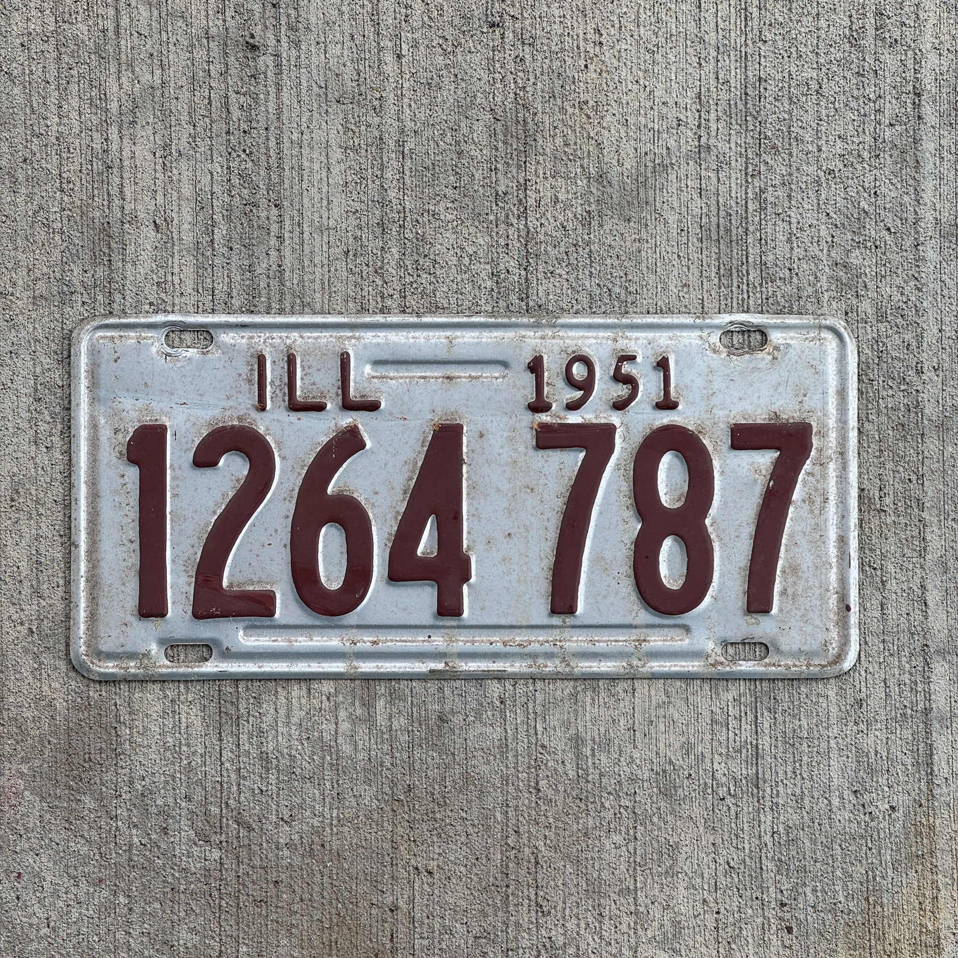 Photo of a 1951 Illinois License Plate Auto Tag 2 Vintage Garage 1 264 787 with original patina