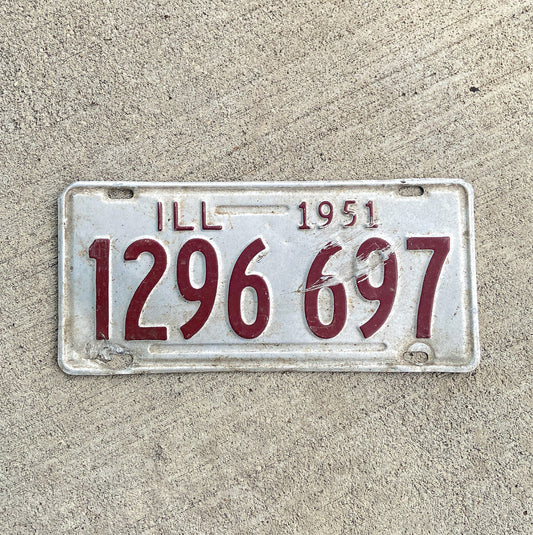 Photo of a 1951 Illinois License Plate Auto Tag Garage Decor Vintage 1296 697 with original patina