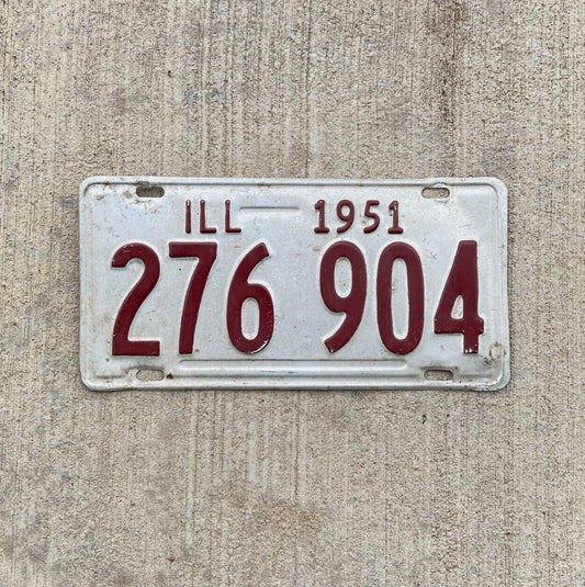 Photo of a 1951 Illinois License Plate Auto Tag Garage Decor Vintage 276904 with original patina