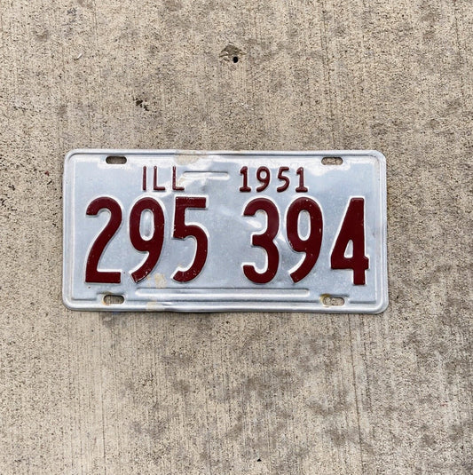 Photo of a 1951 Illinois License Plate Auto Tag Garage Decor Vintage 295394 with original patina