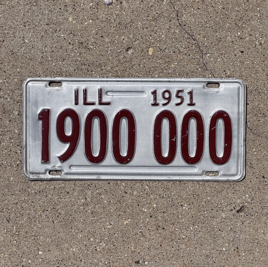 Photo of a 1951 Illinois License Plate Auto Tag Garage Decor Vintage Great Number 1900000 with original patina
