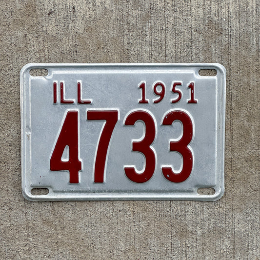 Photo of a 1951 Illinois License Plate Auto Tag Garage Decor Vintage Low Number Four Digit 4733 with original patina