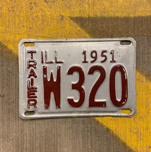Photo of a 1951 Illinois Trailer License Plate Auto Tag Garage Decor Vintage W 320 with original patina