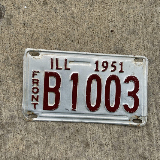 Photo of a 1951 Illinois Truck License Plate Auto Tag Garage Decor Vintage B 1003 with original patina