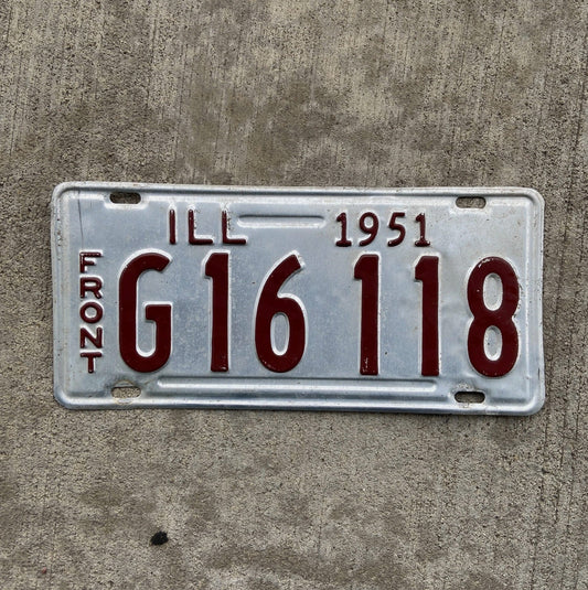 Photo of a 1951 Illinois Truck License Plate Auto Tag Garage Decor Vintage Front G 16118 with original patina