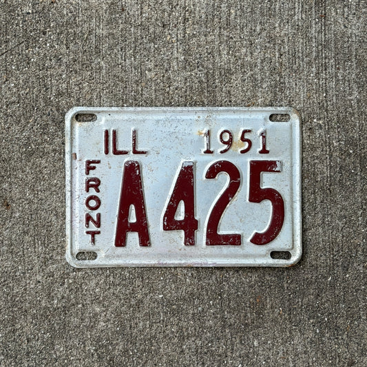 Photo of a 1951 Illinois Truck License Plate Auto Tag Garage Decor Vintage Low Number Three Digit A 425 with original patina