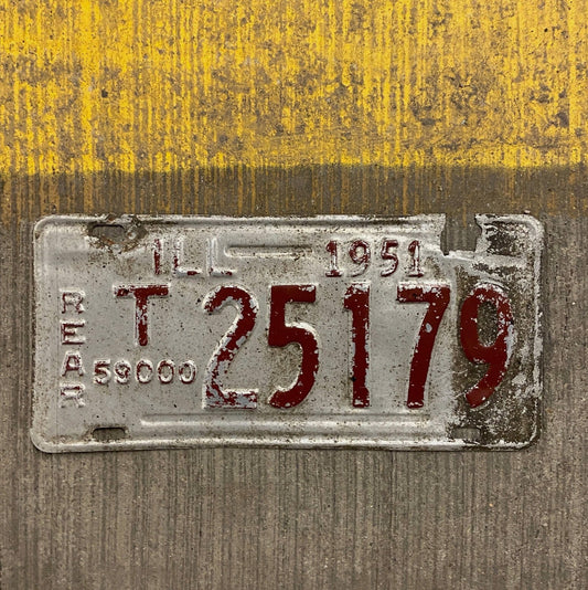 Photo of a 1951 Illinois Truck Mileage Tax License Plate Auto Tag Garage Decor Vintage Rear T 25179 with original patina