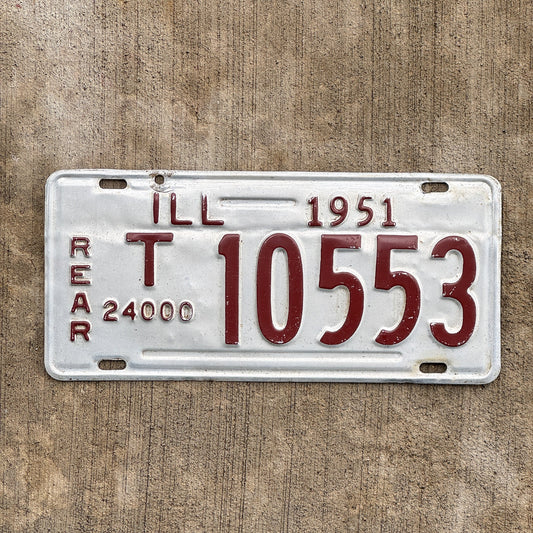 Photo of a 1951 Illinois Truck Mileage Tax License Plate Auto Tag Garage Decor Vintage T 10553 with original patina