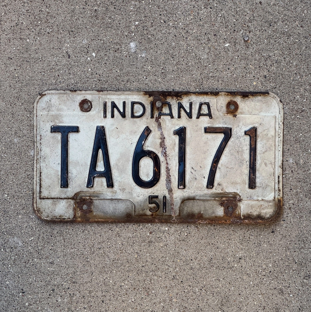 Photo of a 1951 Indiana License Plate Auto Tag Garage Decor TA 6171