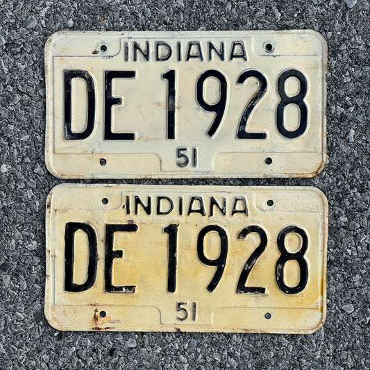 Photo of a 1951 Indiana License Plate Pair Auto Tag Garage Decor Vintage Birth Year DE1928