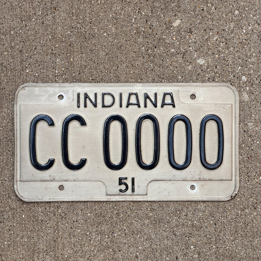 Photo of a 1951 Indiana Sample License Plate Auto Tag Garage Decor Vintage CC 0000 with original patina