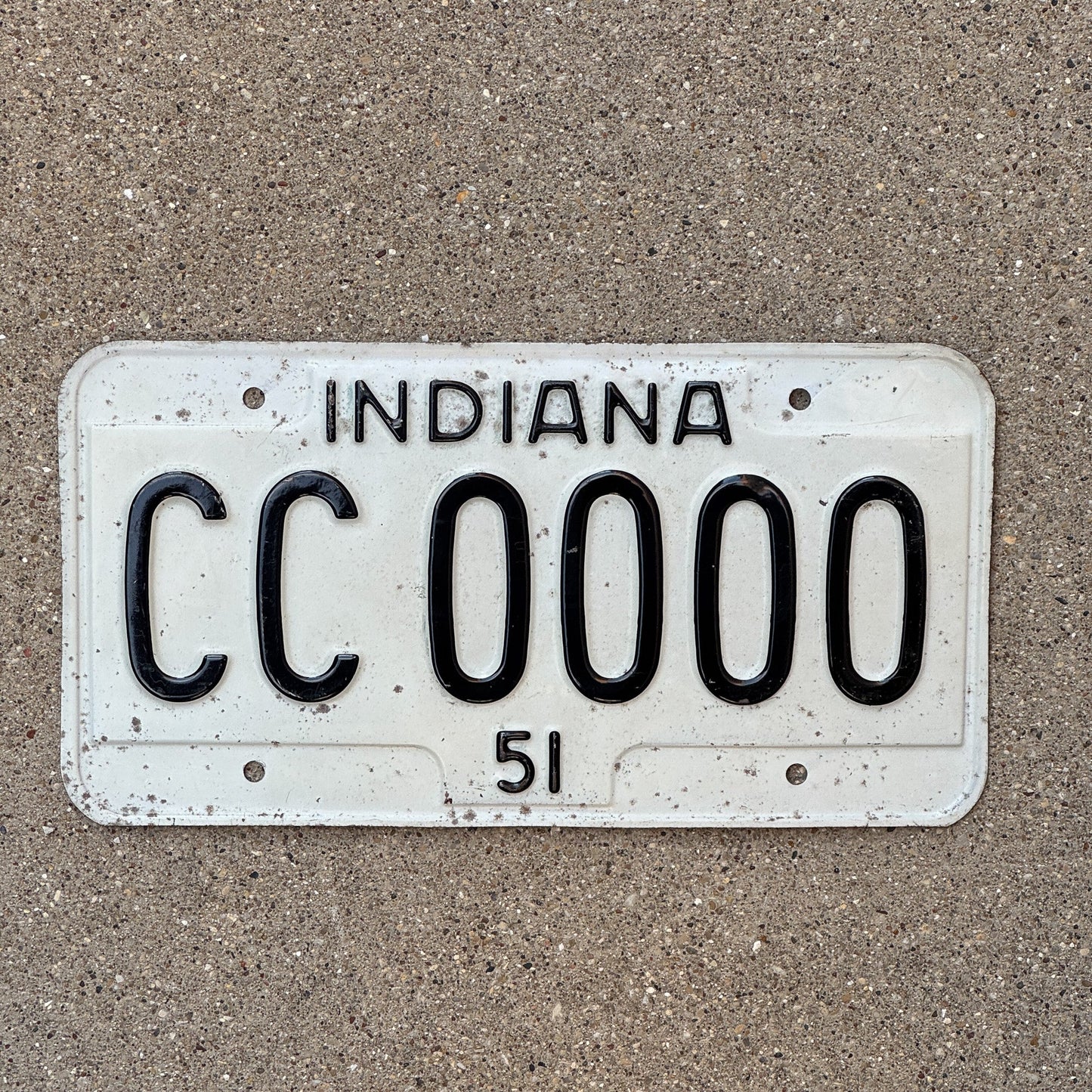 Photo of a 1951 Indiana Sample License Plate Auto Tag Garage Decor Vintage CC0000 with original patina