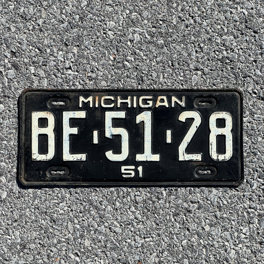 Photo of a 1951 Michigan License Plate Auto Tag Garage Decor Vintage BE 51 28