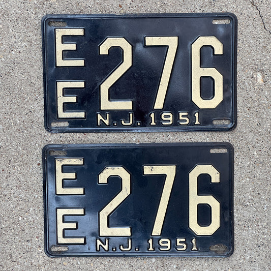 Photo of a 1951 New Jersey License Plate Pair Auto Tag Garage Decor Vintage EE 276