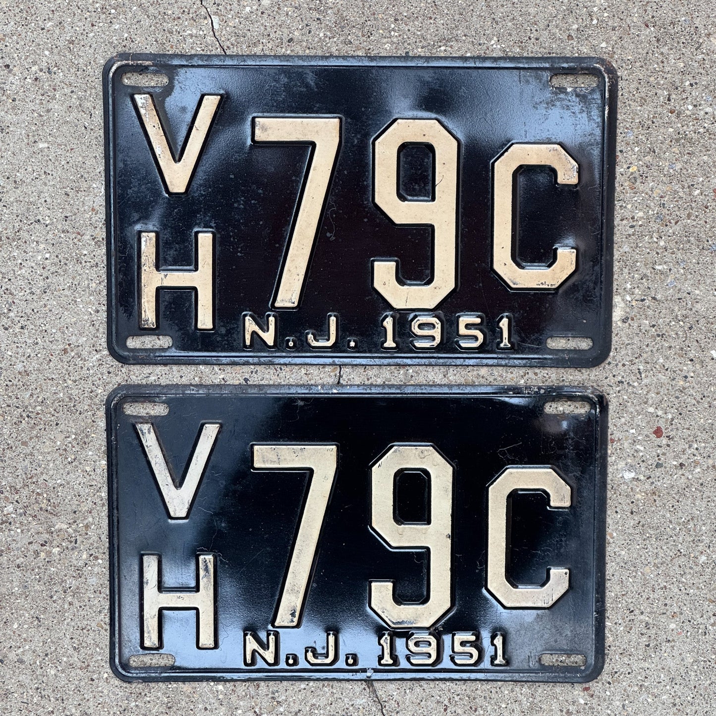 Photo of a 1951 New Jersey License Plate Pair Auto Tag Garage Decor Vintage VH 79 C