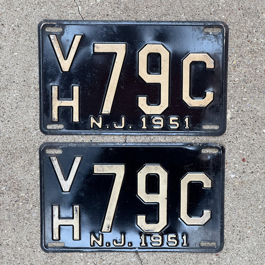 Photo of a 1951 New Jersey License Plate Pair Auto Tag Garage Decor Vintage VH 79 C