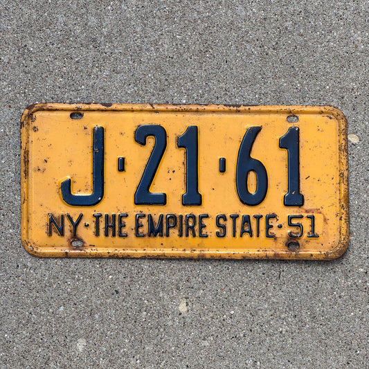 Photo of a 1951 New York License Plate Auto Tag Garage Decor Vintage Empire State J 2161