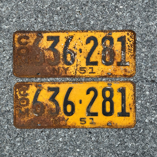 Photo of a 1951 New York Truck License Plate Pair Auto Tag Garage Decor Vintage 636 281