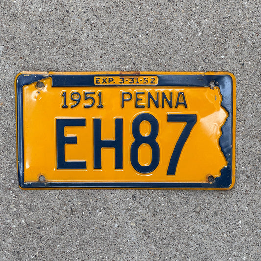 Photo of a 1951 Pennsylvania License Plate Auto Tag Garage Decor Vintage EH 87