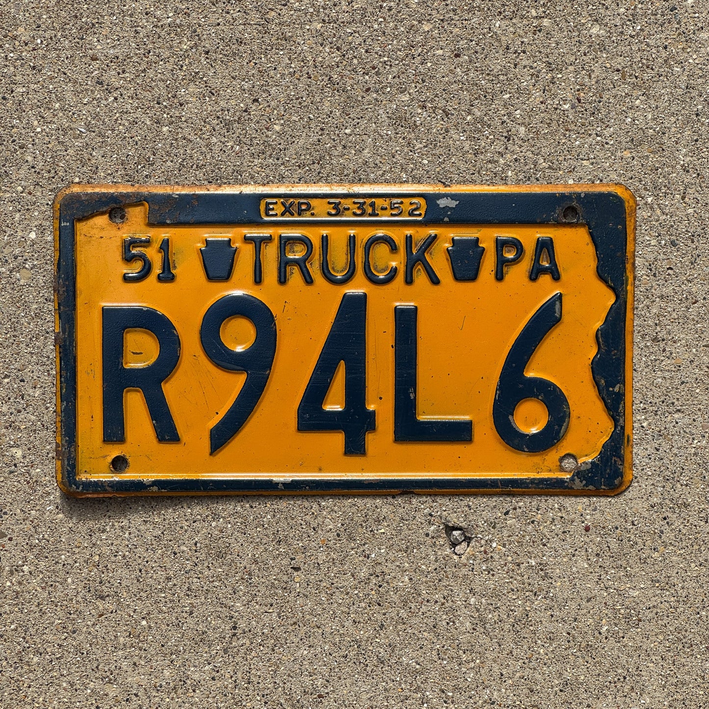 Photo of a 1951 Pennsylvania Truck License Plate Auto Tag Garage Decor Vintage R 94 L6