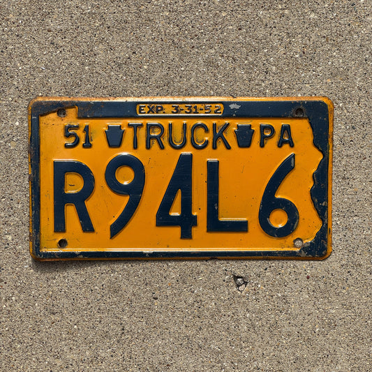 Photo of a 1951 Pennsylvania Truck License Plate Auto Tag Garage Decor Vintage R 94 L6