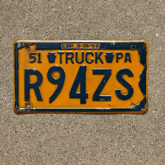 Photo of a 1951 Pennsylvania Truck License Plate Auto Tag Garage Decor Vintage R 94 ZS
