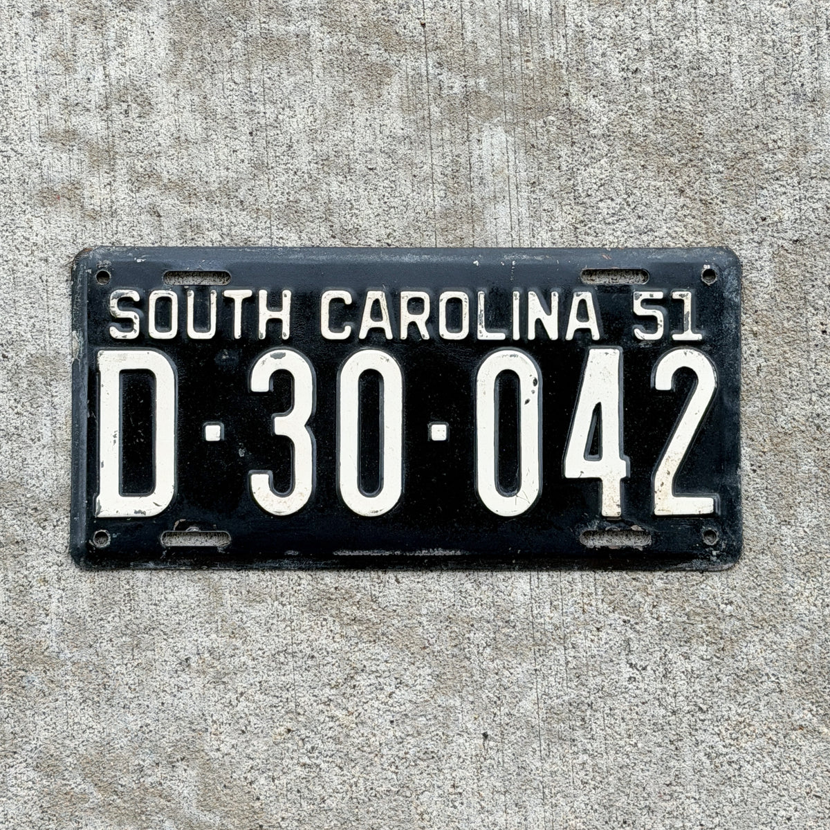 Photo of a 1951 South Carolina License Plate Auto Tag Garage Decor Vintage Nice Quality D 30 042 with original patina