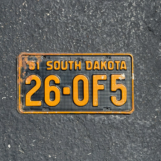 Photo of a 1951 South Dakota License Plate Auto Tag Garage Decor Vintage Waffle Style 26 0F5 with original patina