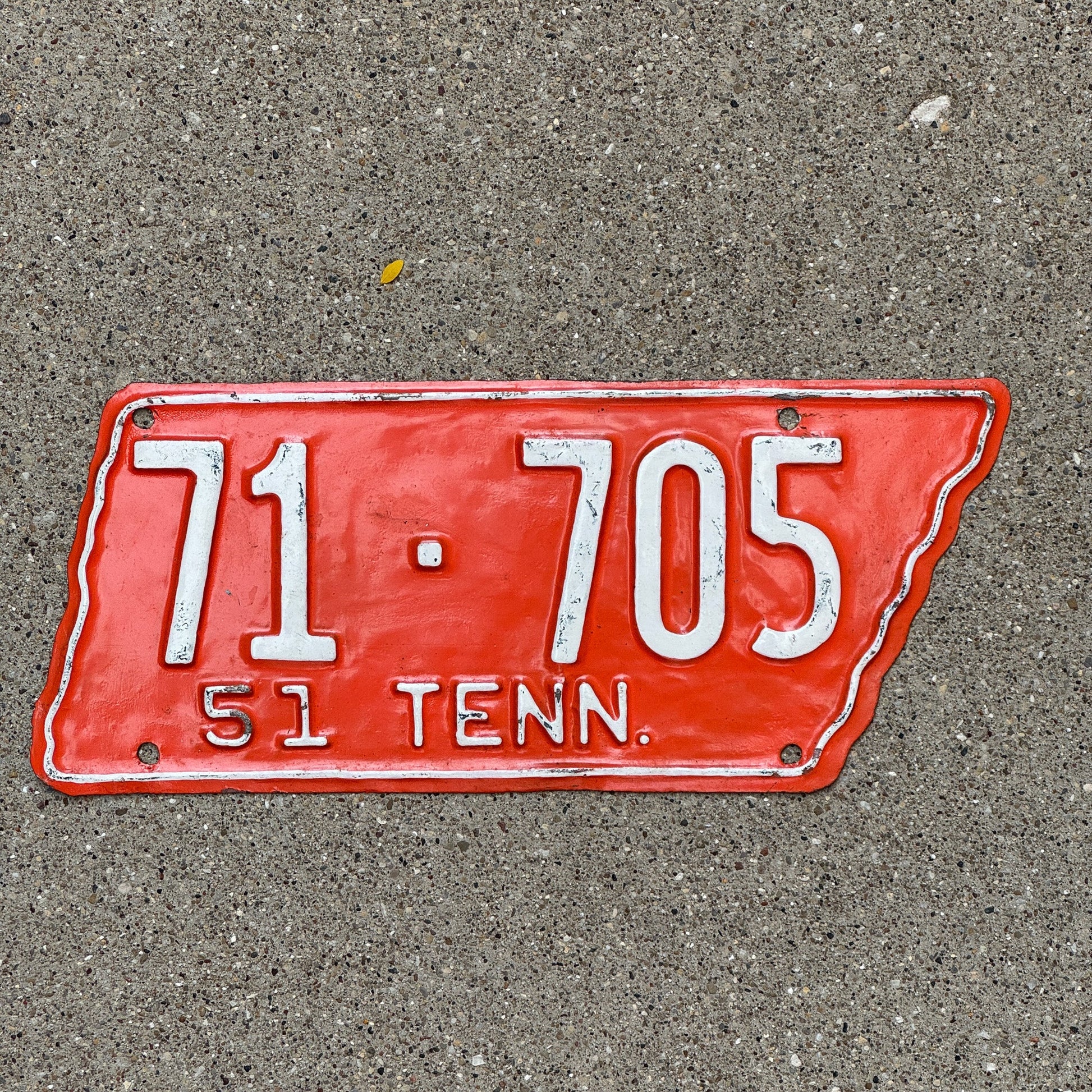 Photo of a 1951 Tennessee License Plate Auto Tag Garage Decor Vintage State Shape Vols Colors 71 705