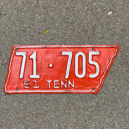 Photo of a 1951 Tennessee License Plate Auto Tag Garage Decor Vintage State Shape Vols Colors 71 705