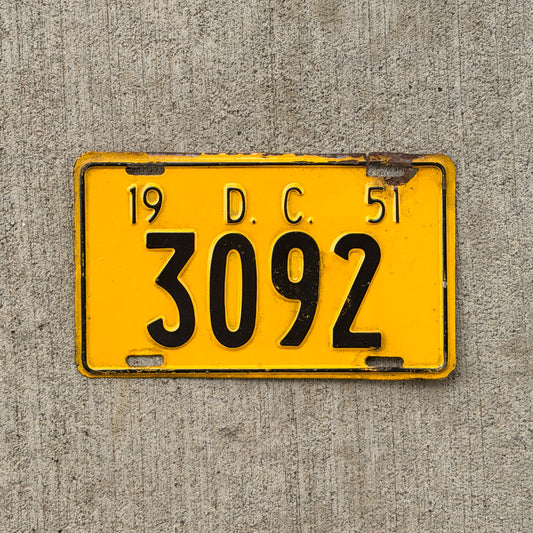 Photo of a 1951 Washington DC License Plate Auto Tag 2 Vintage Garage 3092 with original patina