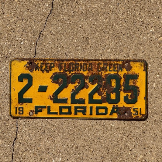 Photo of a 1951 Florida License Plate Duval County Repeat Repeating 2 22285