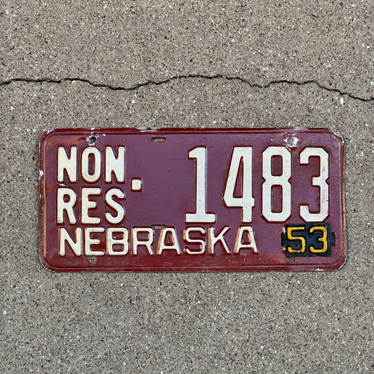 Photo of a 1952 1953 Nebraska Non Resident Truck License Plate Auto Tag Garage Decor Vintage Commercial 1483 with original patina