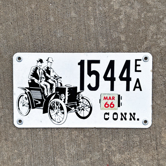 Photo of a 1952 1966 Connecticut Porcelain License Plate Auto Tag Garage Decor Vintage Early American Antique Auto 1544 EA with original patina