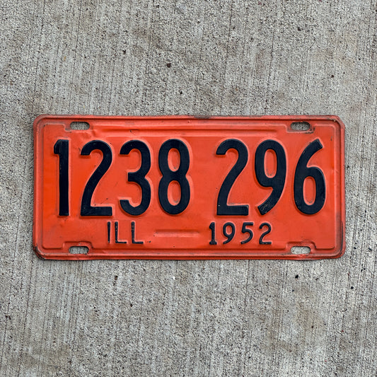 Photo of a 1952 Illinois License Plate Auto Tag Garage Decor Vintage 1 238 296 with original patina