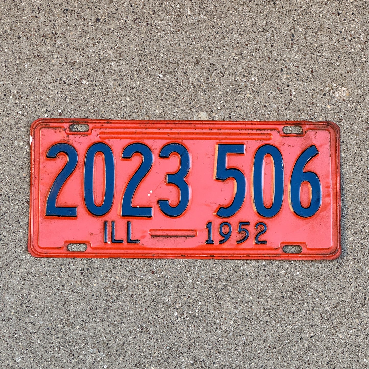 Photo of a 1952 Illinois License Plate Auto Tag Garage Decor Vintage 2023 506 with original patina