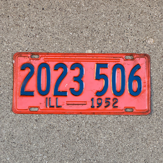 Photo of a 1952 Illinois License Plate Auto Tag Garage Decor Vintage 2023 506 with original patina