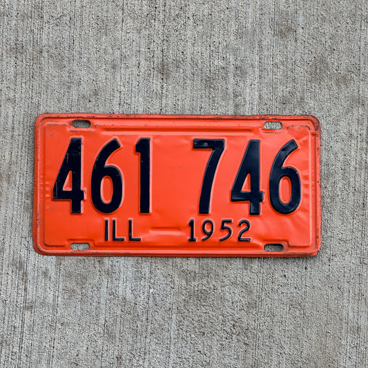 Photo of a 1952 Illinois License Plate Auto Tag Garage Decor Vintage 461 746 with original patina