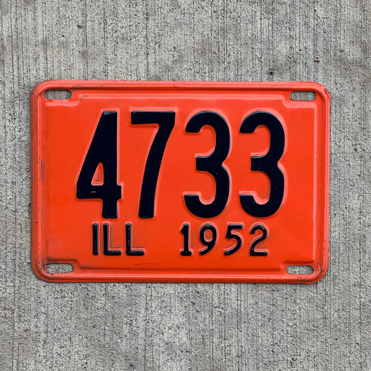 Photo of a 1952 Illinois License Plate Auto Tag Garage Decor Vintage Low Number Four Digit 4733 with original patina