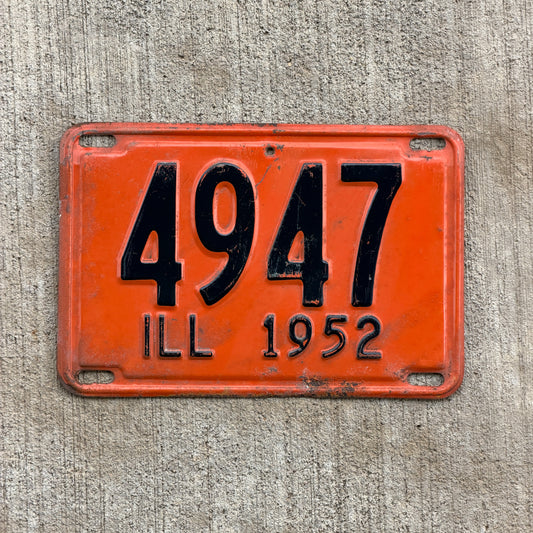 Photo of a 1952 Illinois License Plate Auto Tag Garage Decor Vintage Low Number Four Digit 4947 with original patina
