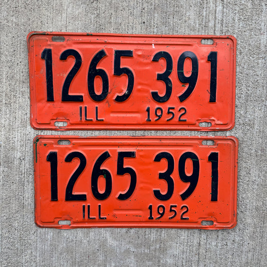 Photo of a 1952 Illinois License Plate Pair Auto Tag Garage Decor Vintage 1265 391 with original patina
