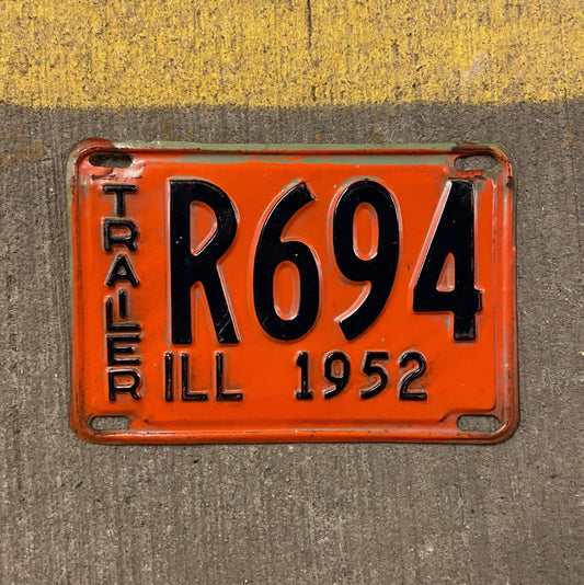 Photo of a 1952 Illinois Trailer License Plate Auto Tag Garage Decor Vintage R 694 with original patina