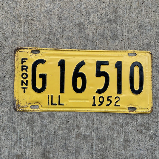 Photo of a 1952 Illinois Truck License Plate Auto Tag Garage Decor Vintage Front G 16510 with original patina