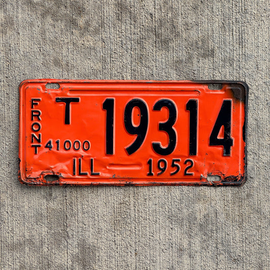 Photo of a 1952 Illinois Truck Mileage Tax License Plate Auto Tag Garage Decor Vintage 41000 LBS T 19314 with original patina