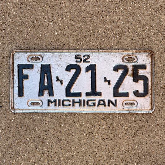 Photo of a 1952 Michigan License Plate Auto Tag Garage Decor Vintage FA 2125