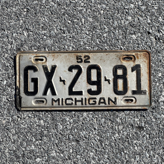 Photo of a 1952 Michigan License Plate Auto Tag Garage Decor Vintage GX 29 81