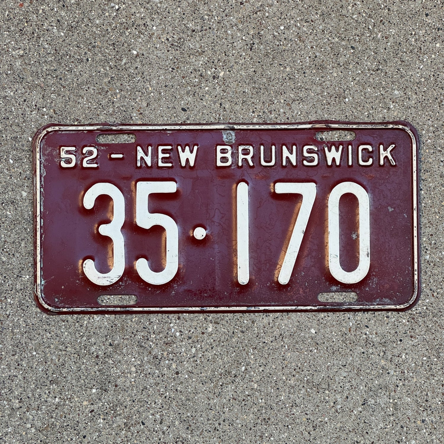 Photo of a 1952 New Brunswick License Plate Auto Tag Garage Decor Vintage Canada 35 170 with original patina